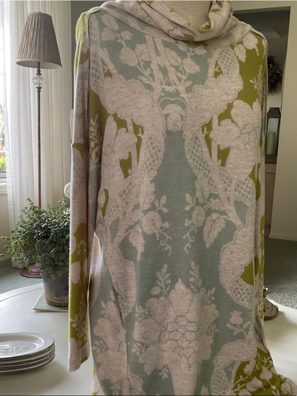 Floral Oversized Cowl Neck Tunic - Sage Green & Olive